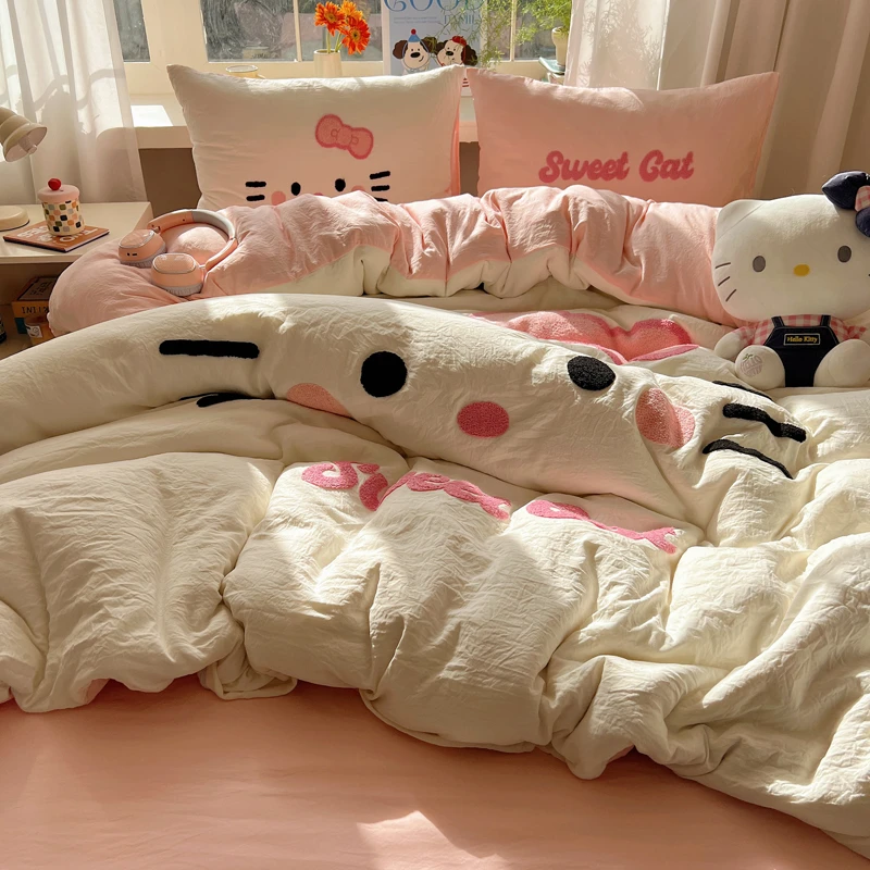 A-超柔水洗棉四件套可爱网红少女心学生宿舍单人三件套小清新床品