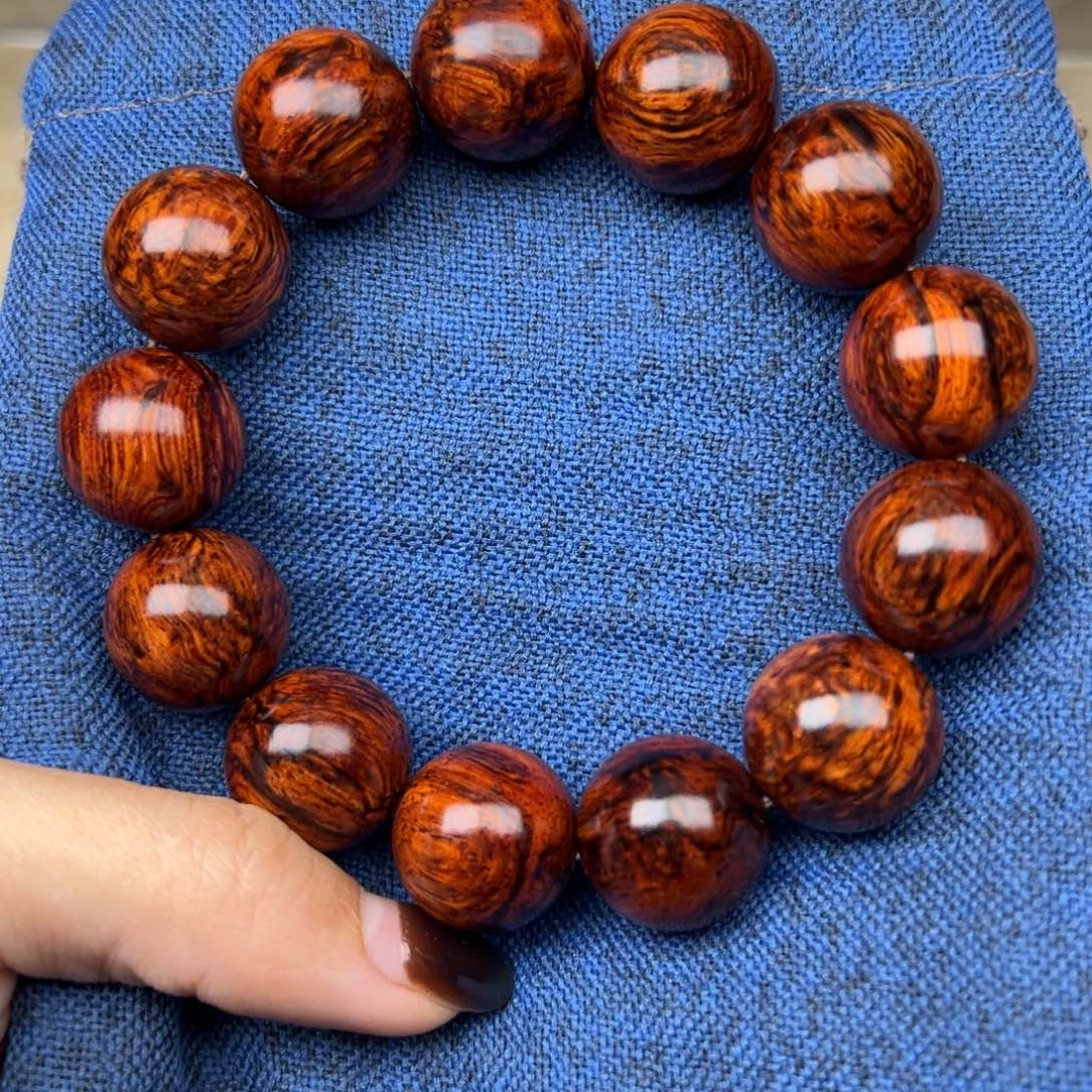 手串/手链花梨木类红降18圆珠黑金树心油虎斑纹超一档