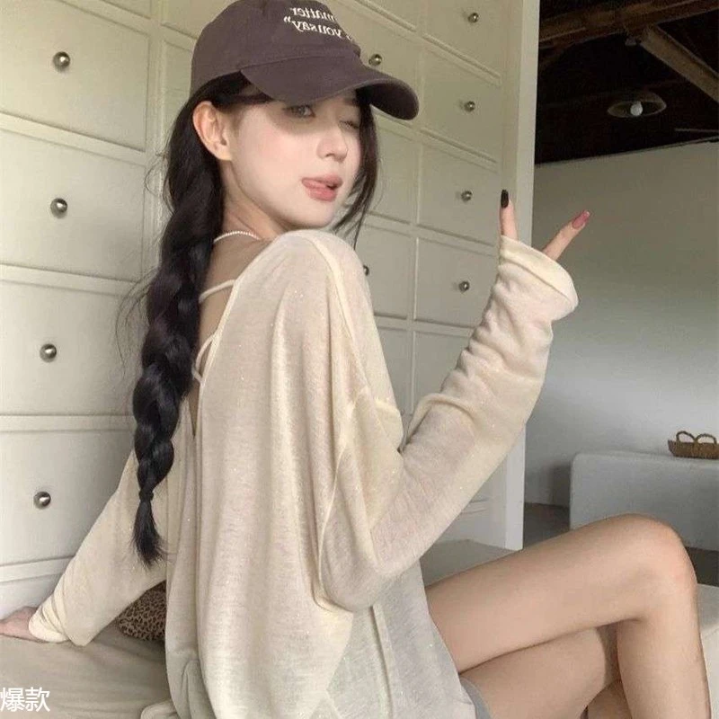 露背轻薄长袖防晒罩衫新款T恤夏季胖mm宽松大码300斤冰丝薄款上衣