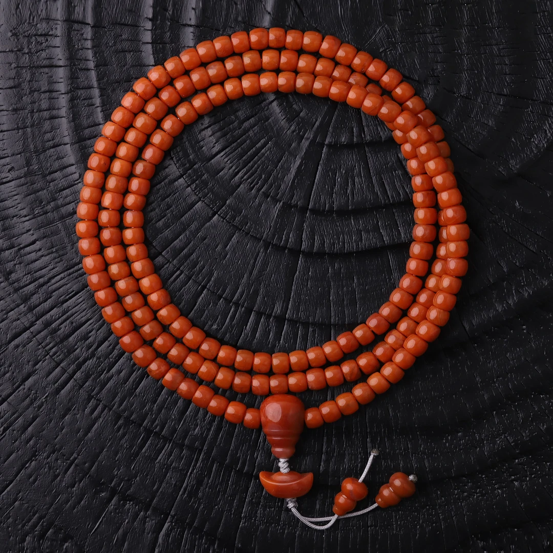 S8201【红玉】精工川料南红樱桃红直切108文玩手串