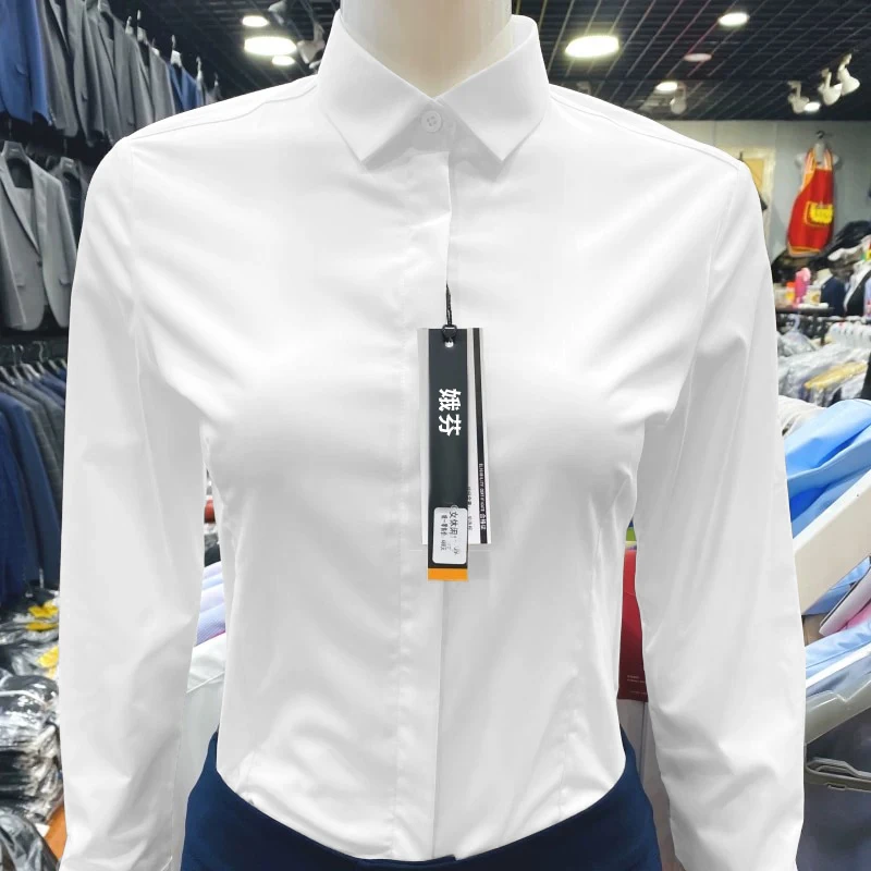职业衬衫女长袖2025春秋新款韩版百搭修身正装工作服免烫白色衬衣