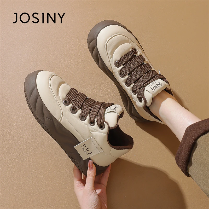 卓诗尼纯色女款厚底加绒面包鞋保暖休闲板鞋时尚风温暖舒适运动鞋