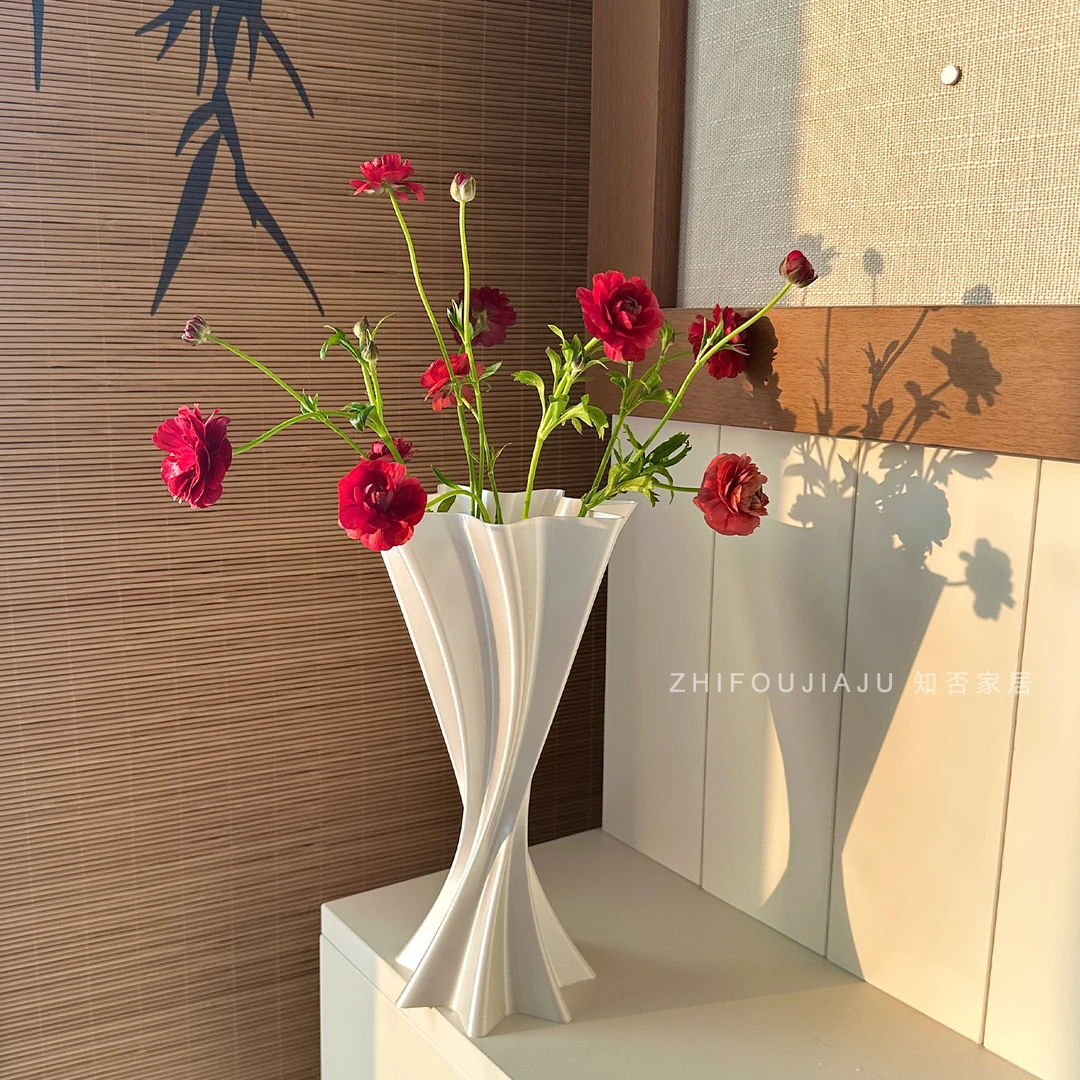 创意3D打印花束花瓶摆件丝绸白花器客厅高级感插花瓶水培装饰品