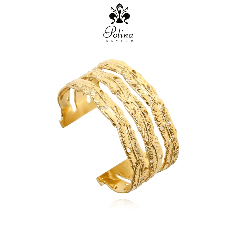 AZLOOK 铜合金手镯  【意大利品牌】POLINA ELVIDO羽毛镂空三层手镯