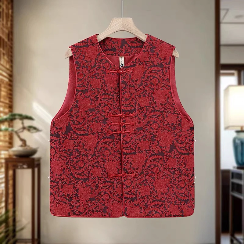 2026红色提花盘扣国风马甲25208