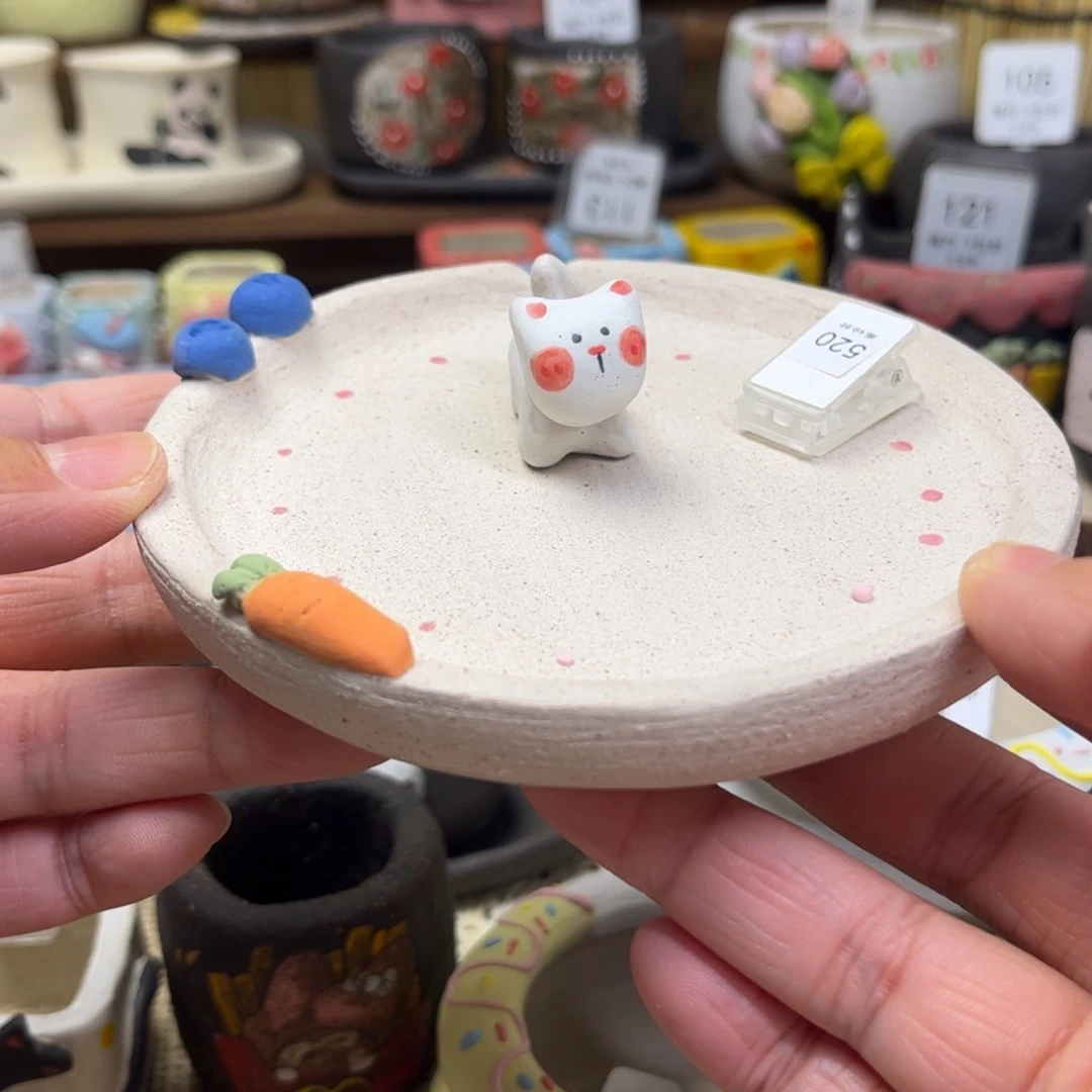 红陶520猫咪托盘摆件花盆