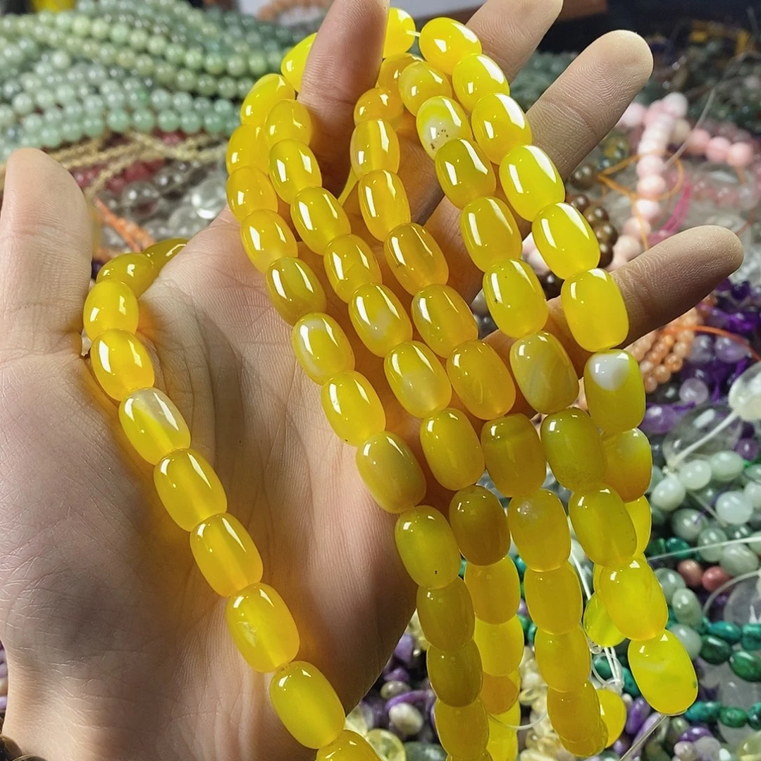 玛瑙/玉髓珠宝半成品未镶嵌一条10×14黄玛瑙桶珠A182