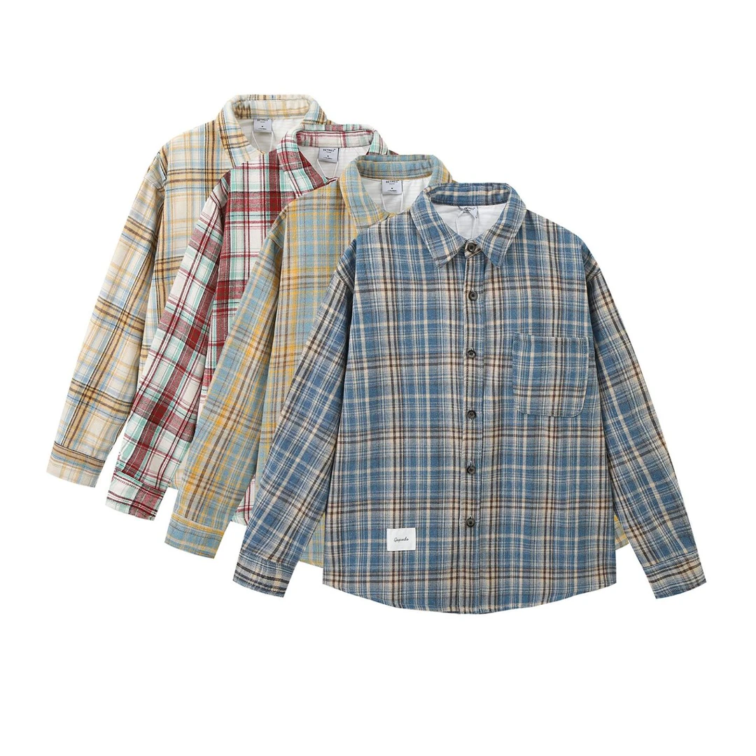 冬季新款男士休闲格子加绒衬衫拼色宽松时尚外套GS1427