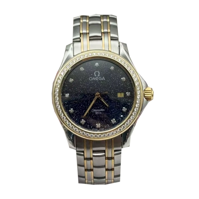 95新 Omega/欧米茄 36.5mm 海马 后配星空盘后镶钻石英中性表