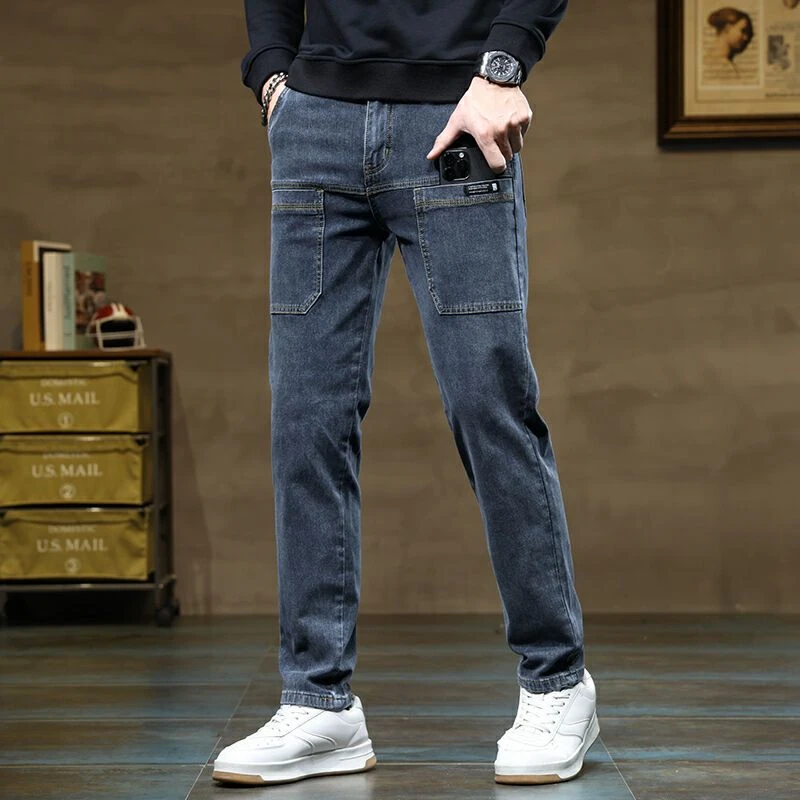 秋冬直筒牛仔裤男款弹力修身六兜男裤潮流百搭休闲牛仔长裤