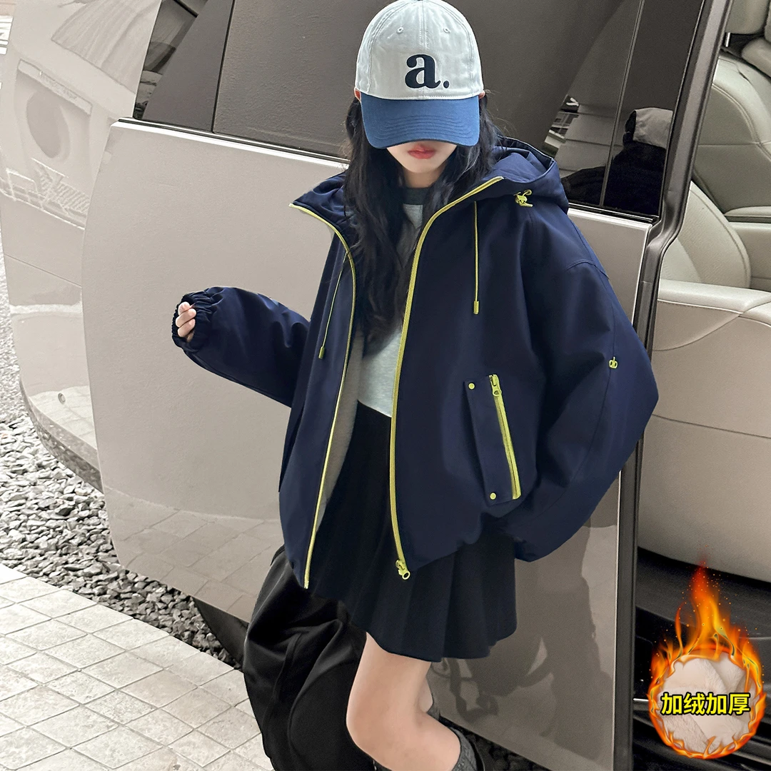 女童冬装加绒加厚外套儿童冲锋衣2025新款中大童女孩秋冬款派克服