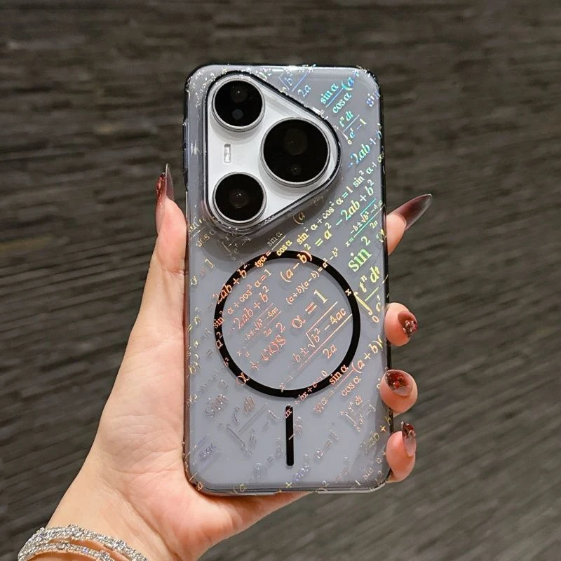适用华为Pura80ultra手机壳P70Pro+个性烫金函数公式磁吸高透情侣