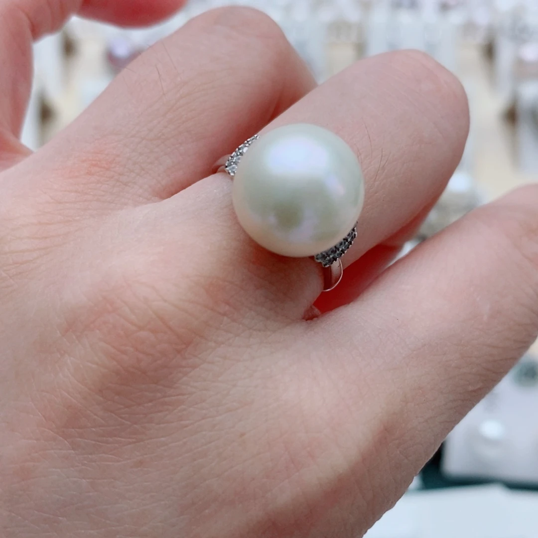 银S925镶嵌戒指淡水珍珠12.5mm