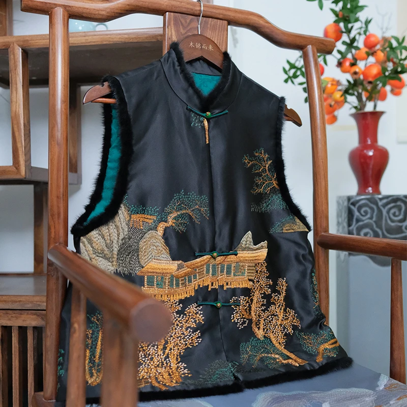 『国韵』新中式桑蚕丝丝毛刺绣马甲DFWQ6594