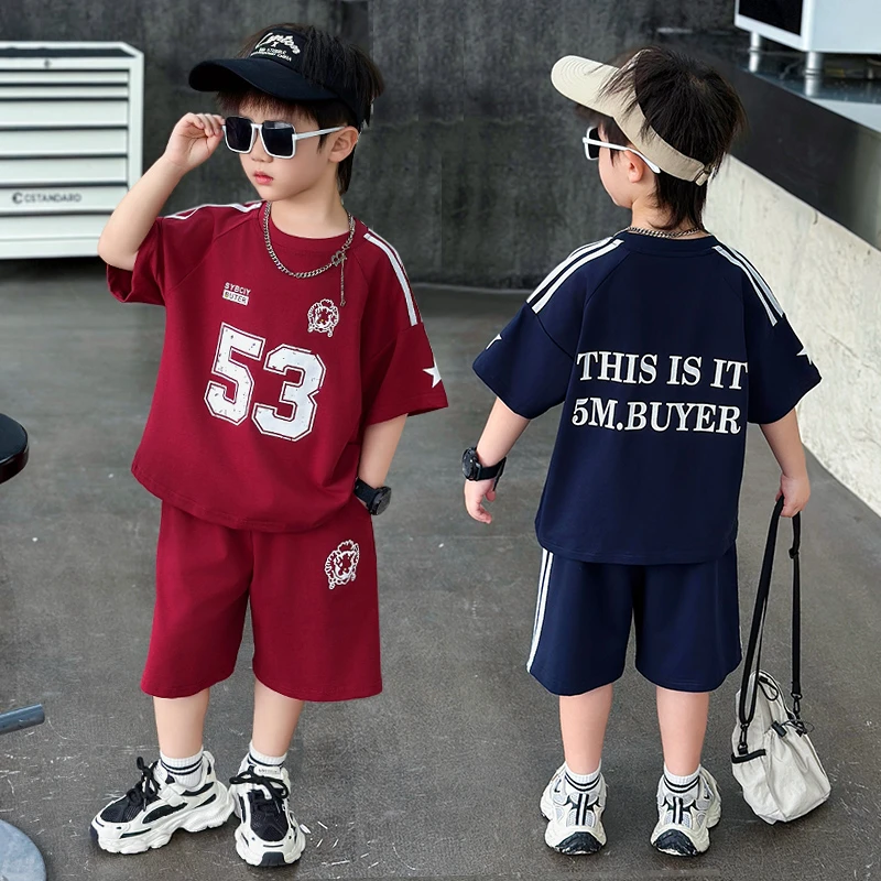 小男孩男童夏装套装新款痞帅男孩童装帅气儿童短袖薄款两件套潮