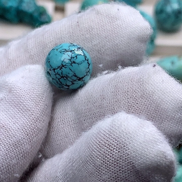 绿松石未镶嵌珠宝奇石直径11.5网花圆珠