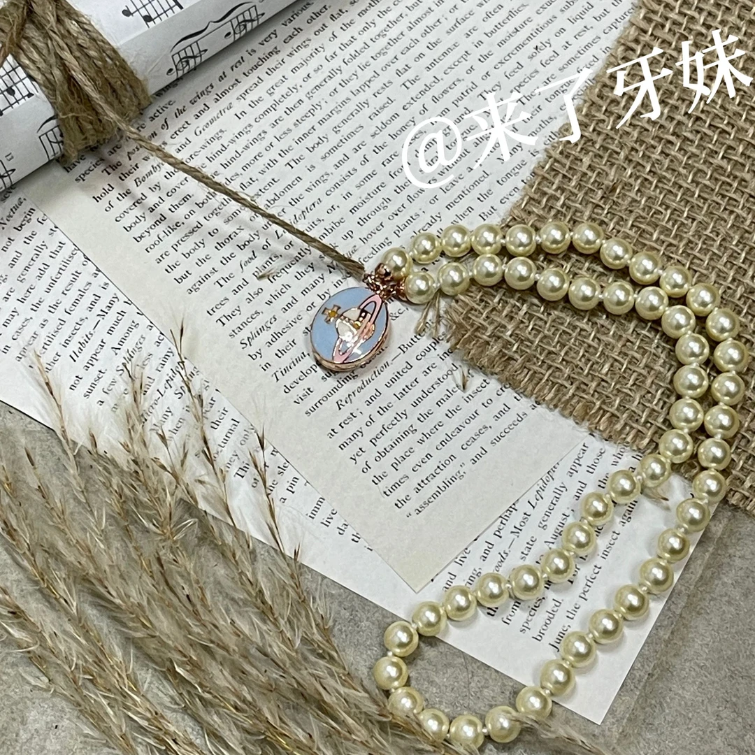 合金项链 YM小西灰蓝搪瓷项链气质白色时尚百搭复古法式优雅女士