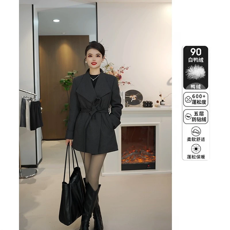 可拆卸羽绒内胆立领厚款呢子小个子黑色气质毛呢外套羽绒大衣女