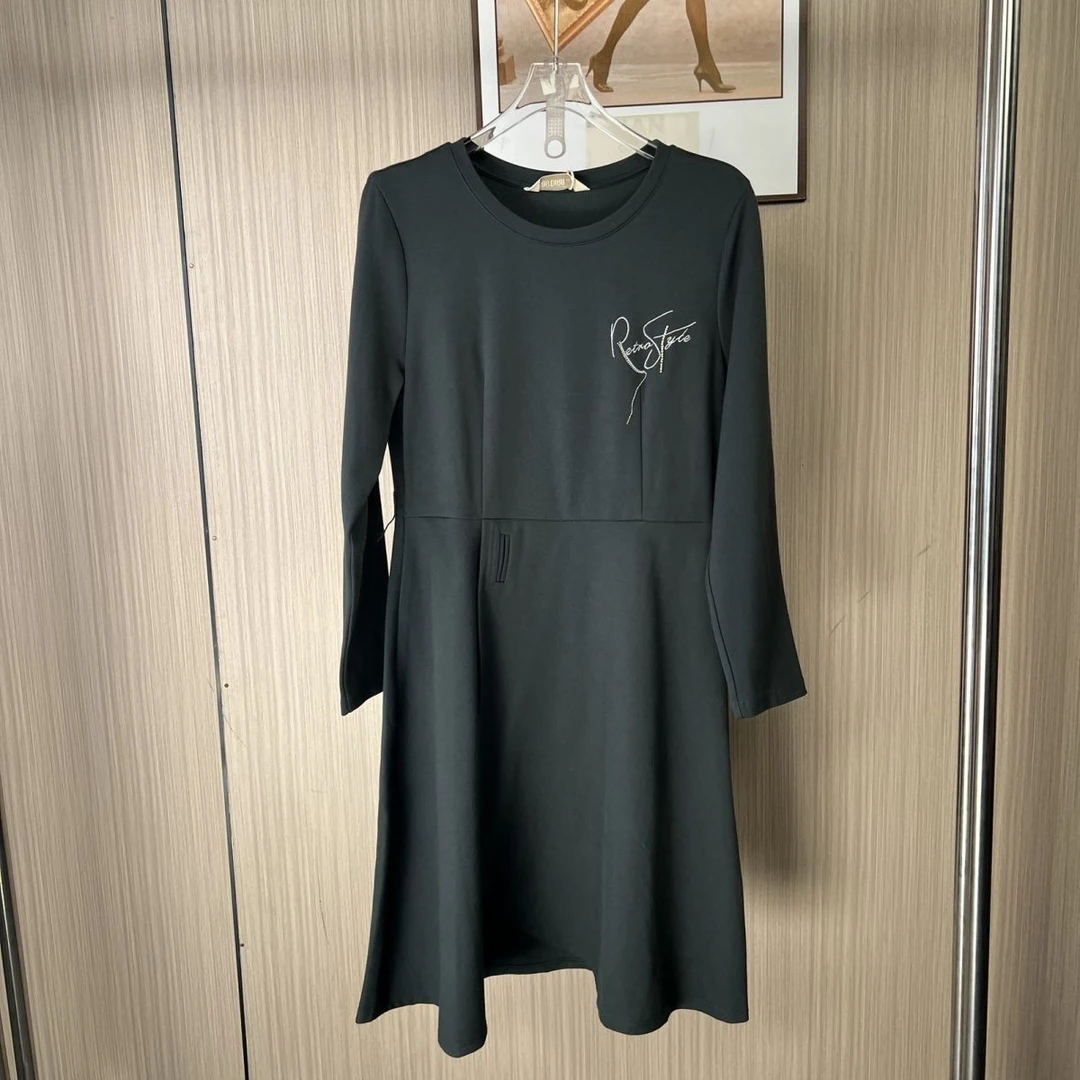 6912撤柜LD时尚修身新款显瘦黑色连衣裙长袖春秋休闲秋冬气质