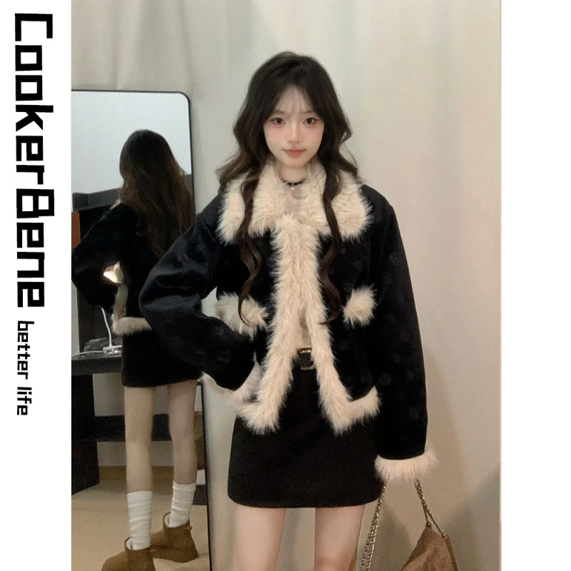 冬季搭配一整套女装法式高级感小香风毛毛外套辣妹包臀裙子俩件套