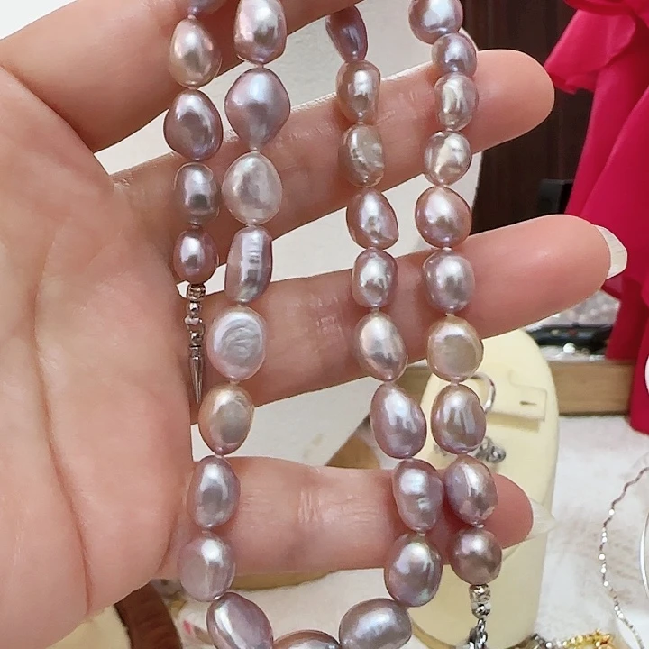 海***～颈饰未镶嵌淡水珍珠大石头炫彩紫色巴洛克有纹