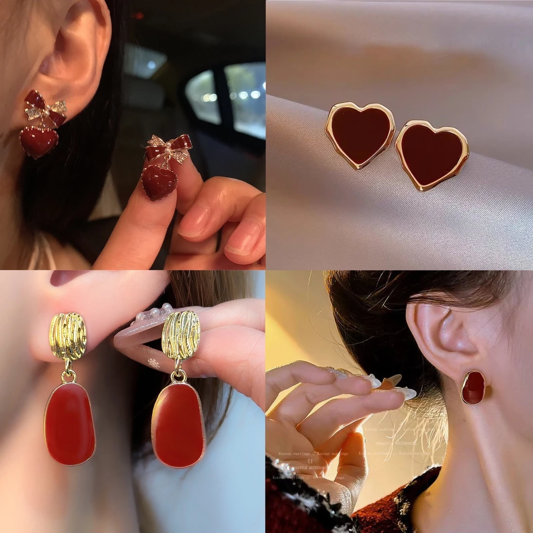 合金耳饰 安可拉红高级喜庆优雅时尚耳饰四件套