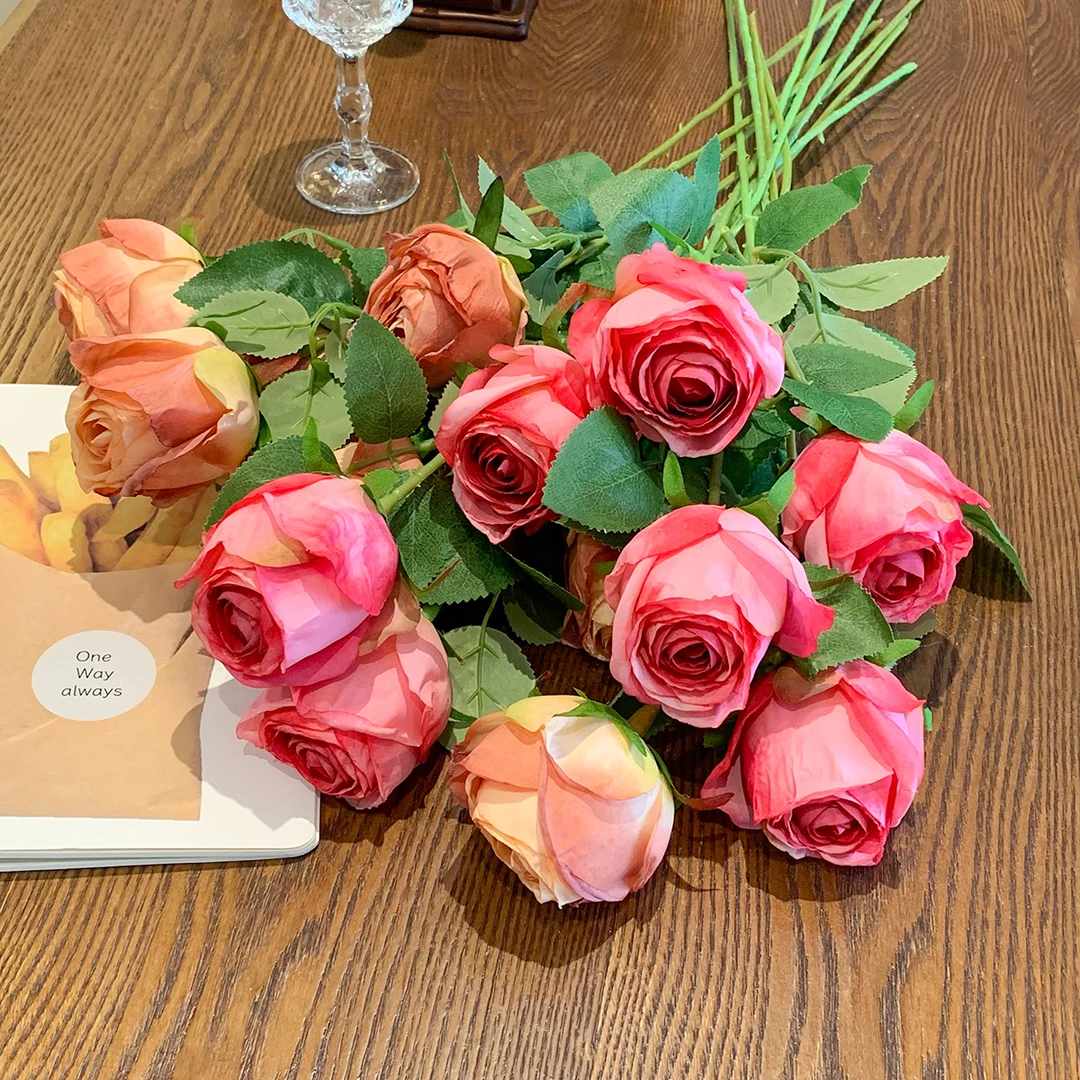 高档保加利亚玫瑰花仿真花束客厅插花摆件高级感逼真花艺绢花摆设