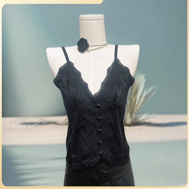 蕾丝吊带黑色新中式背心上衣打底内搭新款女外穿修身显瘦国风美背