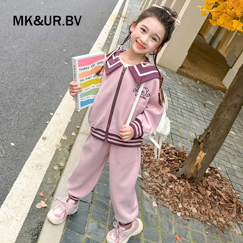 MK&UR.BV女童秋装儿童学院风海军领套装两件套2025新款洋气衣服潮