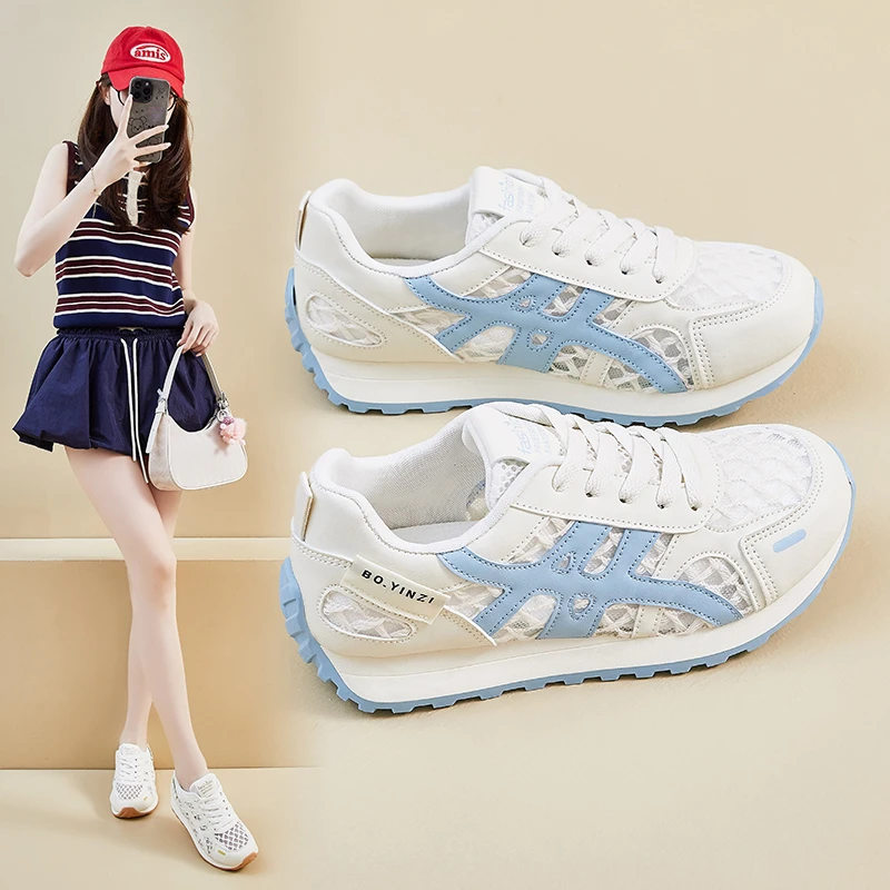 潮新款阿甘鞋女夏季运动透气休闲鞋厚底增高1