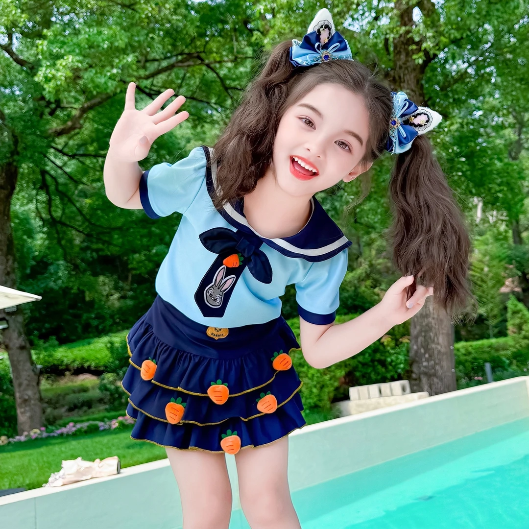 女童兔子警官泳衣套装2025新款儿童洋气卡通分体泳衣女宝宝游泳衣