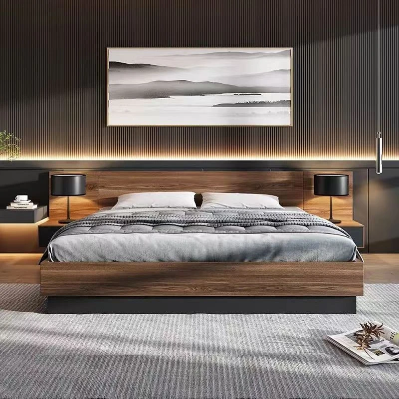 北欧床现代简约储物床板式床1.8米1.5米双人酒店主卧床日式榻榻米