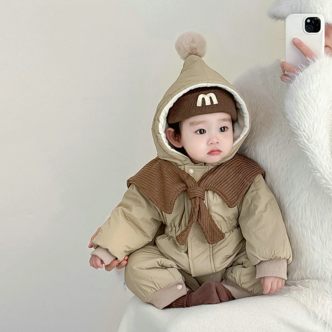 MK&UR.BV婴儿加绒加厚连体衣洋派冬装保暖棉衣夹棉爬爬服棉服冬季