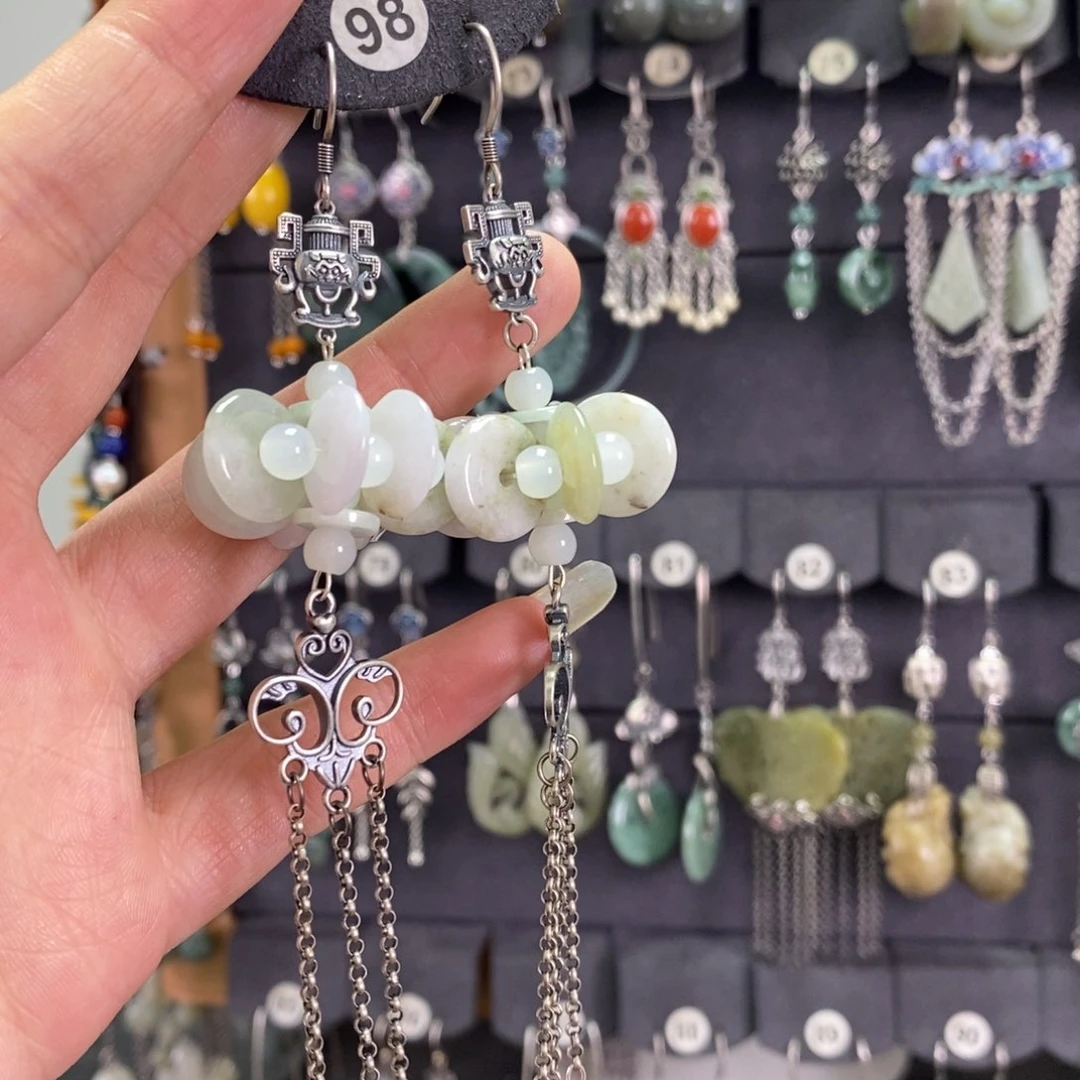 翡翠耳饰银S925镶嵌四*百X16