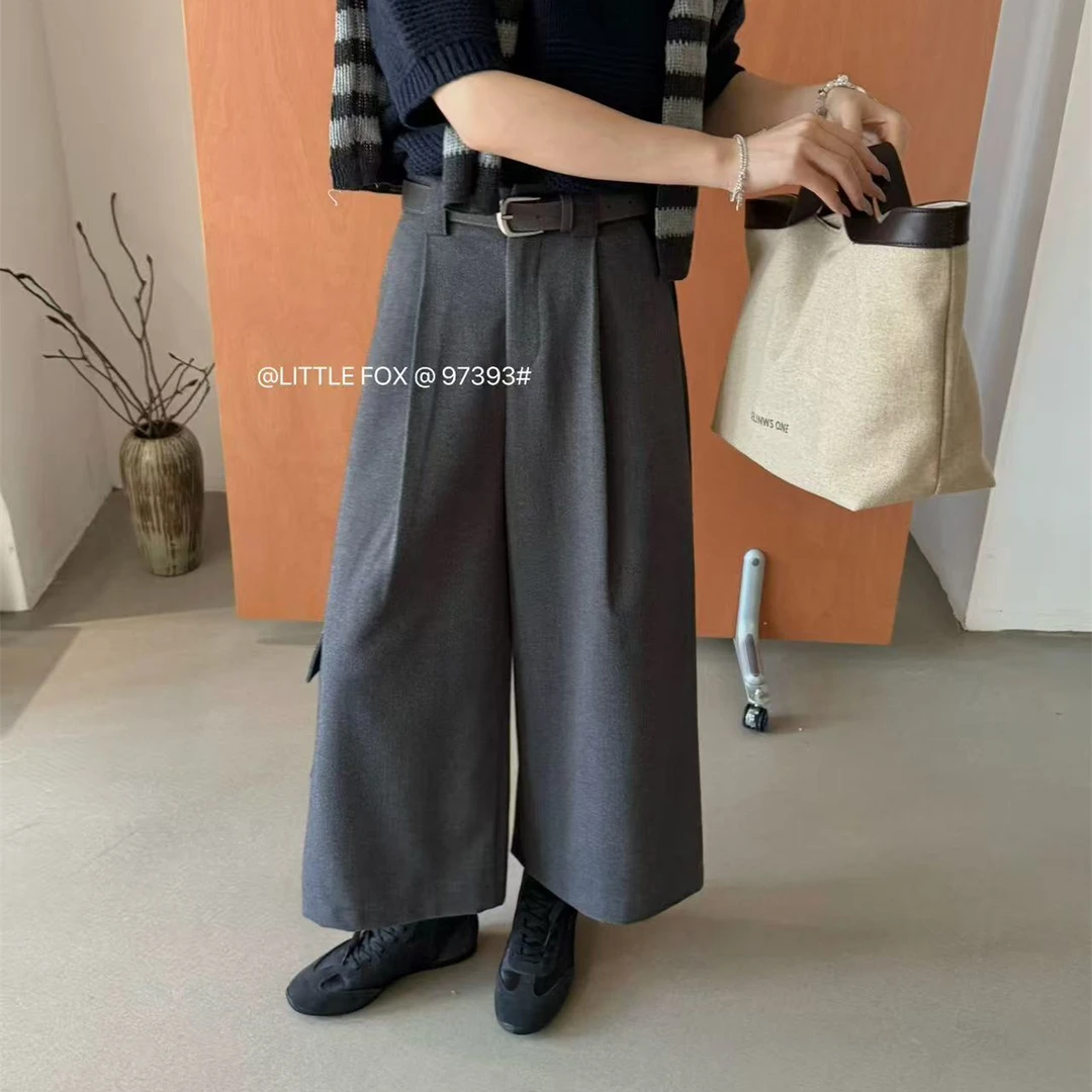 秋冬新款高腰显瘦宽松毛呢直筒垂感轻奢九分阔腿休闲裤97393