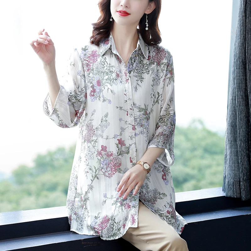 9283新款春季大码女装时尚遮肚显瘦雪纺衫上衣