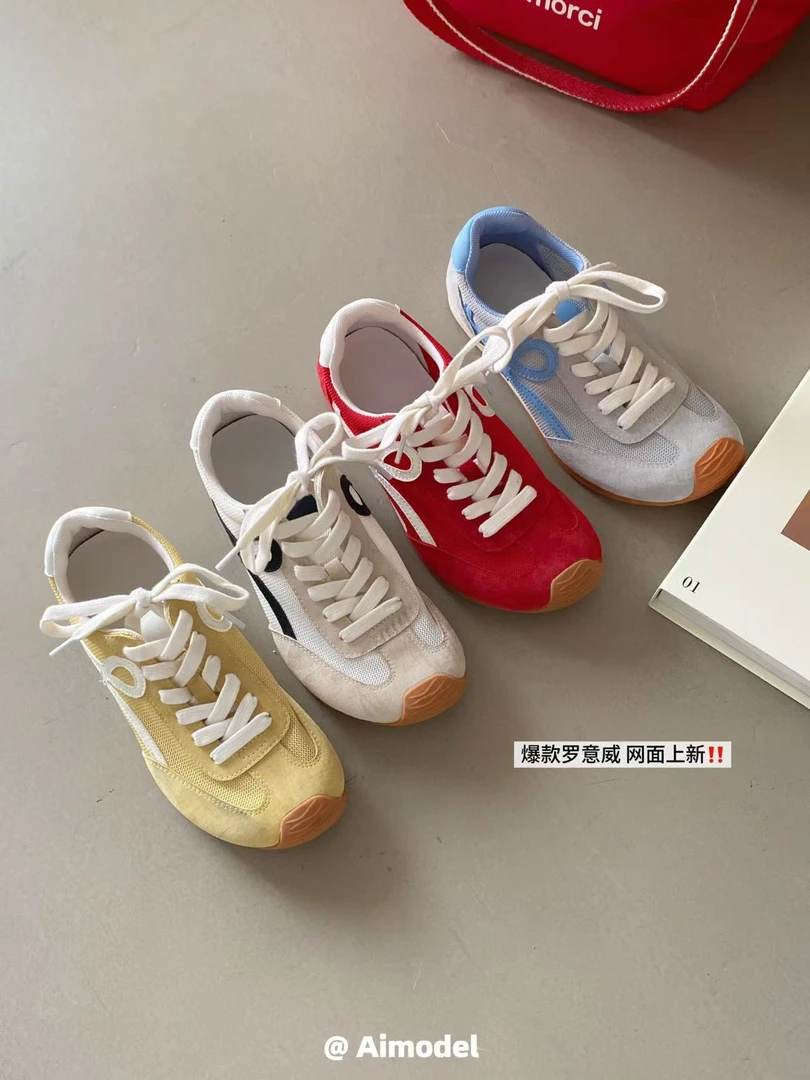 艾模儿2025夏季新款真皮休闲平底运动鞋慢跑阿甘鞋百搭德训鞋