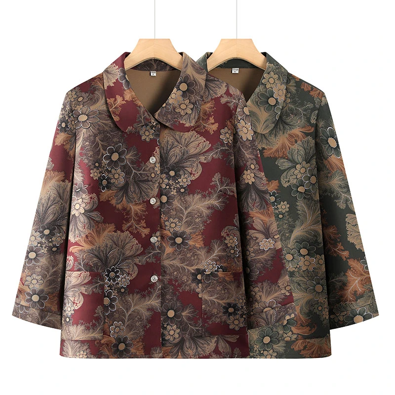 长袖印花奶奶款中老年女士衬衫秋季上衣中老年女装