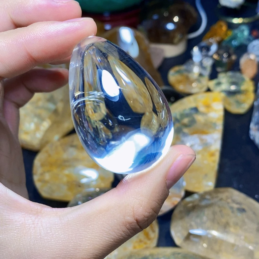 水晶天然蓝针白水晶鸡蛋把玩未镶嵌