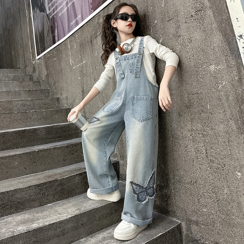 女童牛仔背带裤春秋季2025新款洋气中大童复古宽松韩版儿童吊带裤