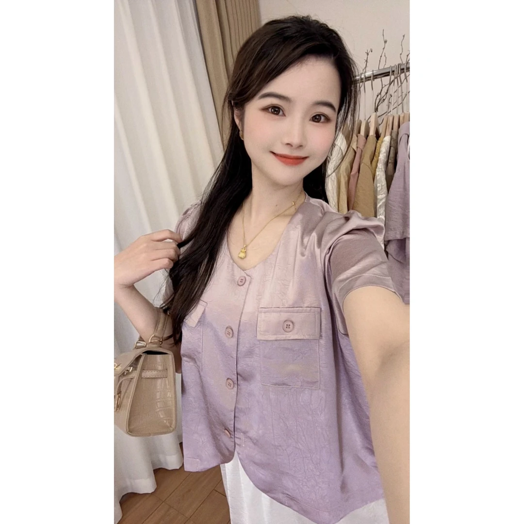 法式小香风肌理醋酸缎面短袖衬衫女2025夏季新款小个子出街必备