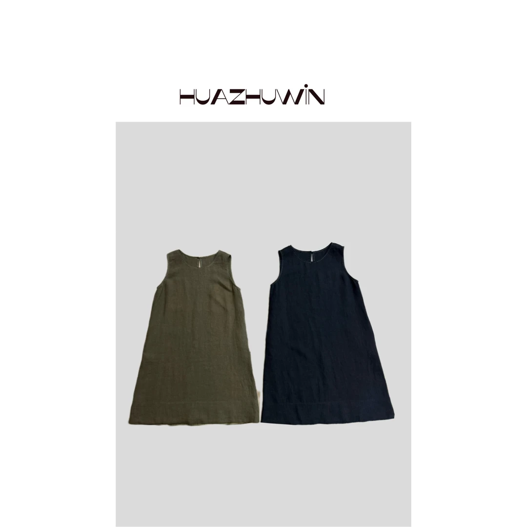 HZ-亲肤款手工穿线100亚麻背心连衣裙