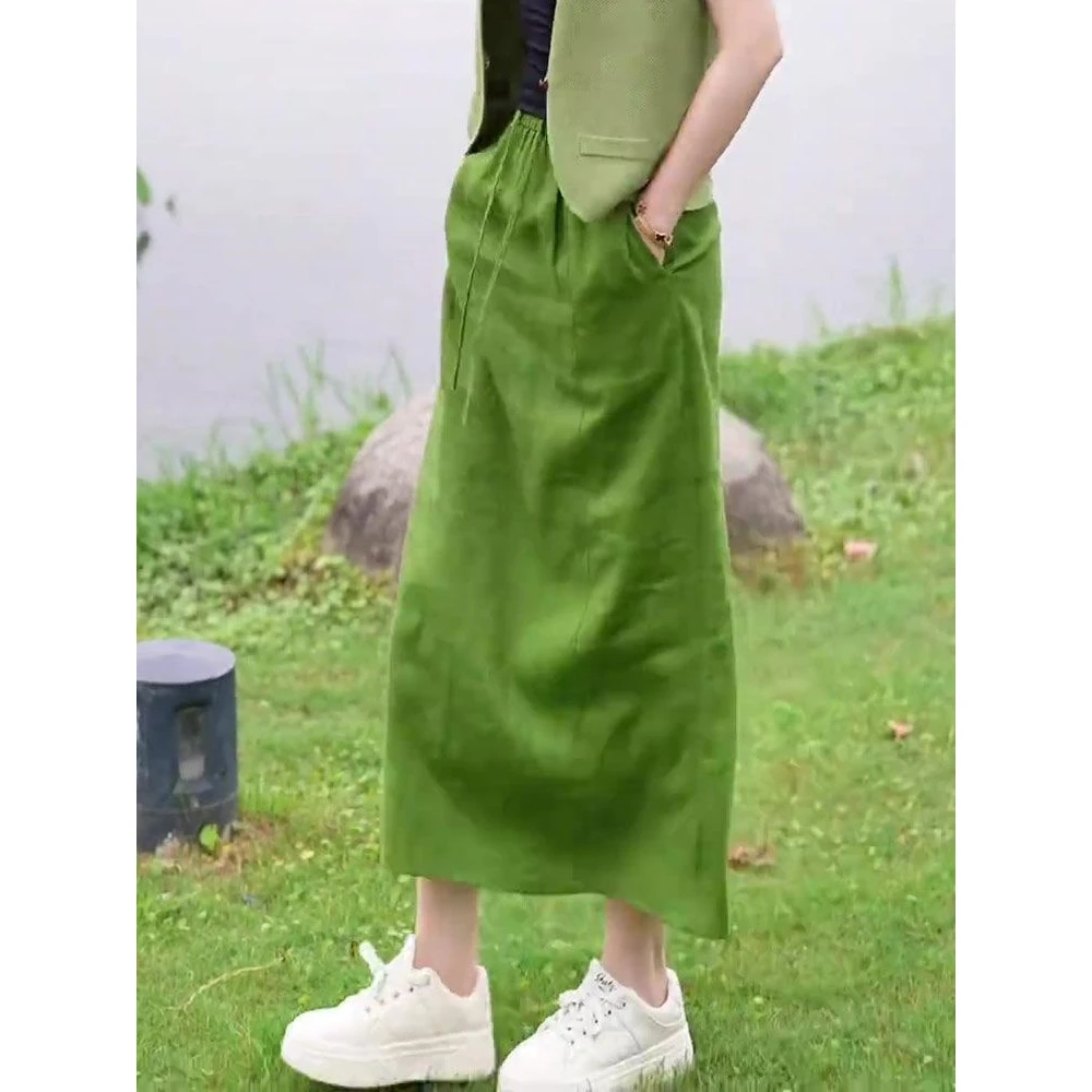 高级感绿色半身裙2025夏季新款韩系简约半身裙女款爆款2025新款