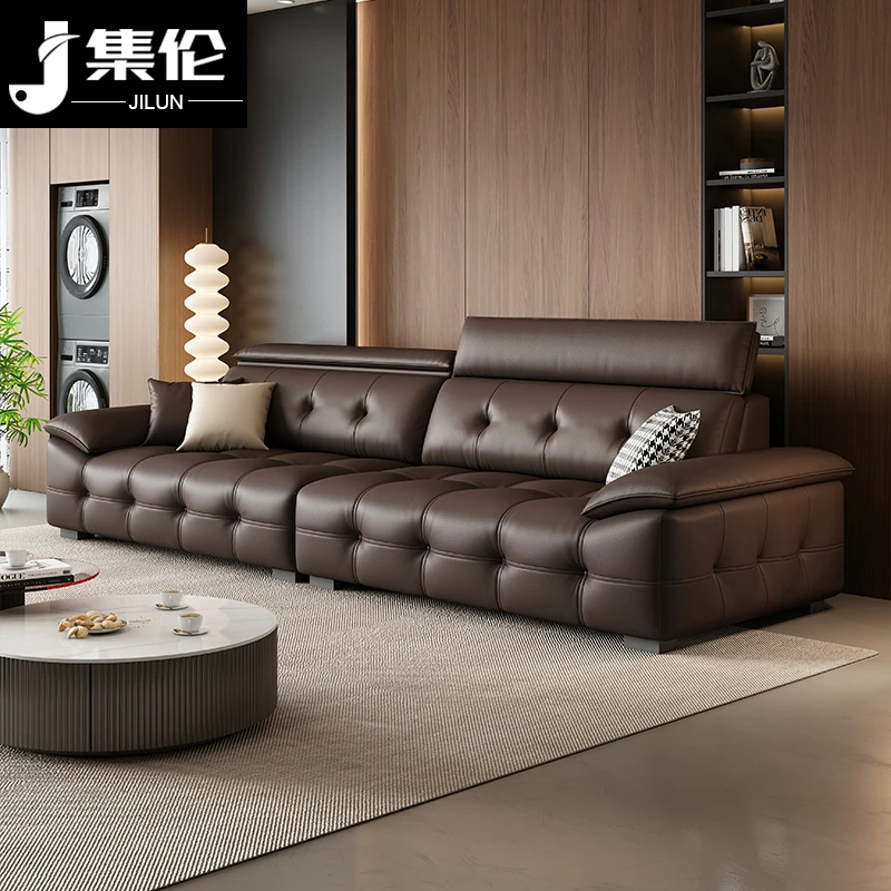 劳伦斯高靠背意式极简头层真皮直排沙发现代简约客厅真皮艺沙发