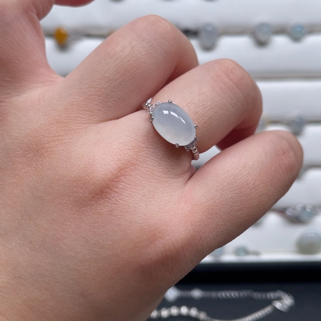 翡翠戒指银S925镶嵌戒指