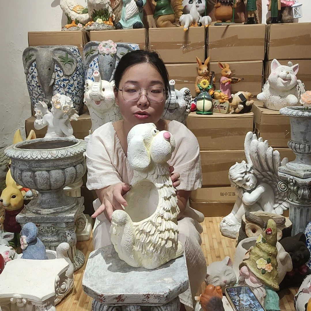 合成树脂氧化镁奶油狗花盆一个