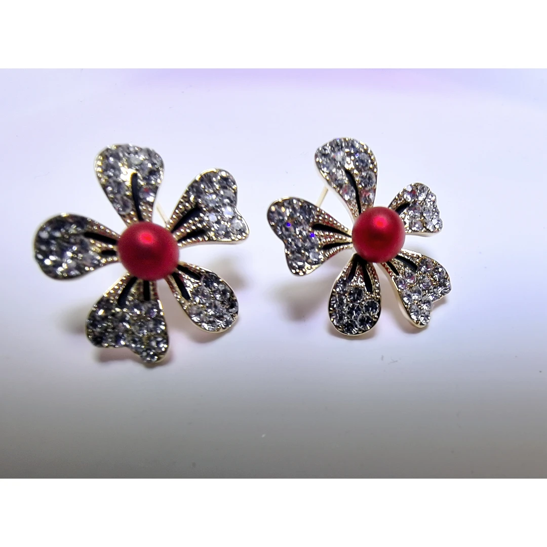 铜合金大理石耳饰 铜合金 合成立方氧化锆 花朵耳针耳饰CPE700010