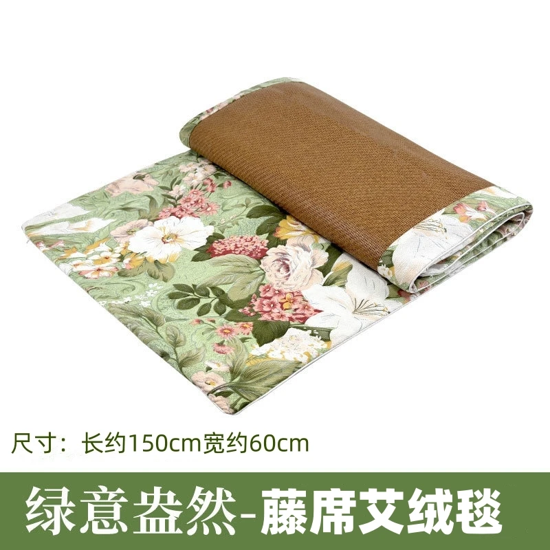 百合藤席艾绒凉席毯双面可用亚麻垫全身艾灸艾草夏季沙发床坐垫