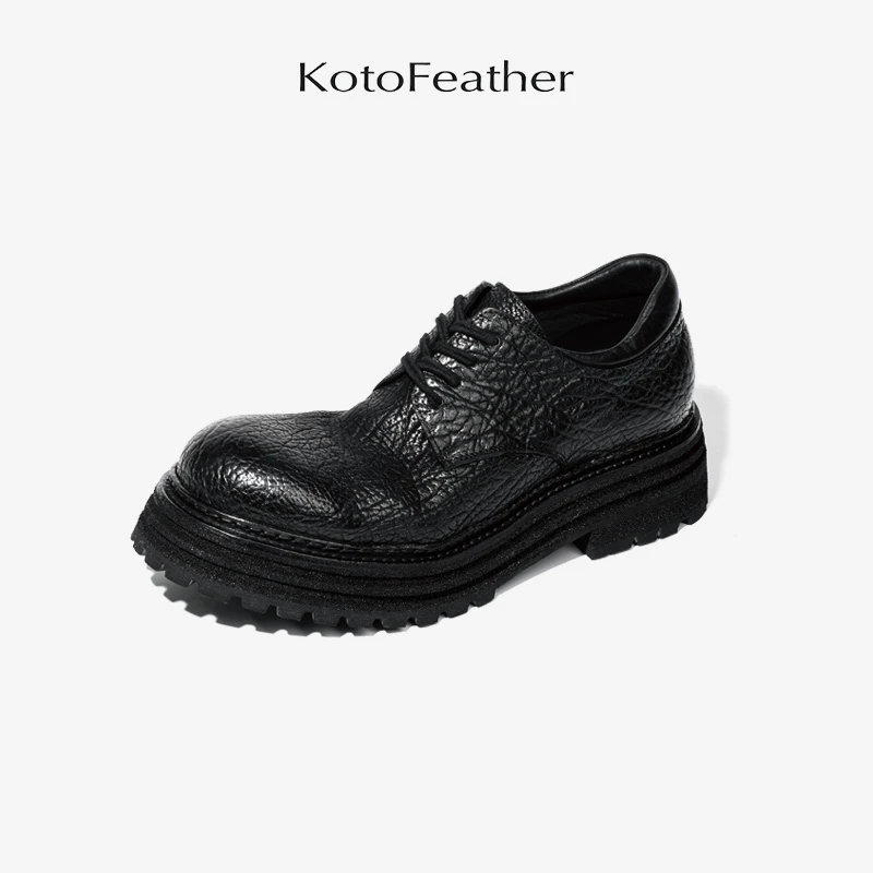 珡羽KotoFeather 【黑悟空】德比鞋马皮手工固特异大头男士休闲皮鞋