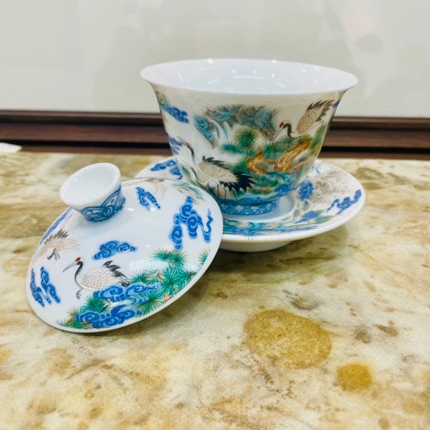 303-松鹤长春蓝盖碗（87）